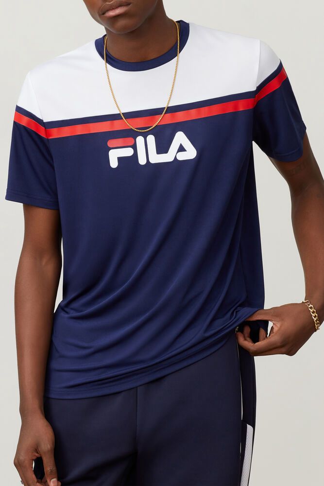 Fila T-Shirt Mens Navy Zelic Crew - Ireland 70329-VXBH